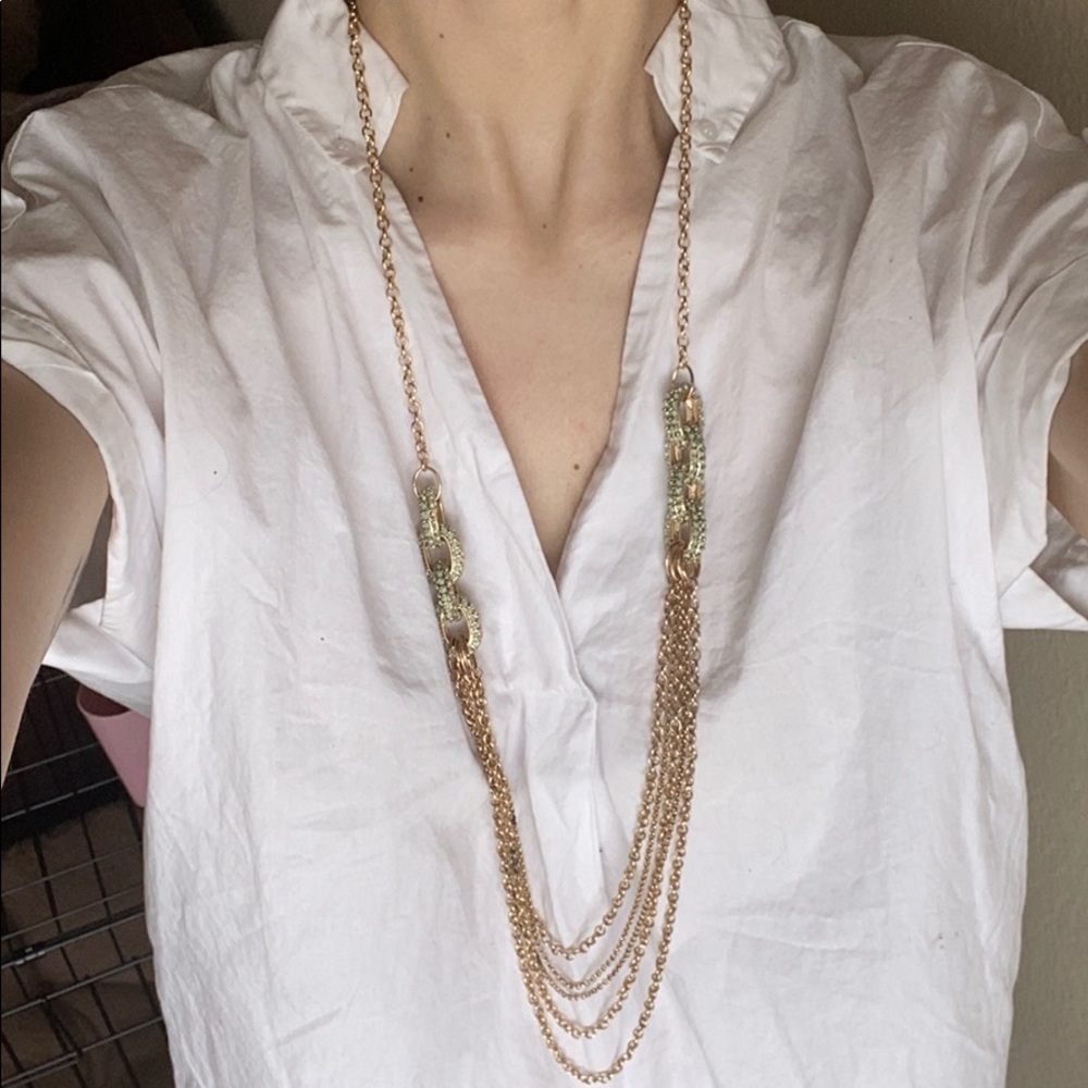 Jade Stone & Gold Chain Long Necklace 💠